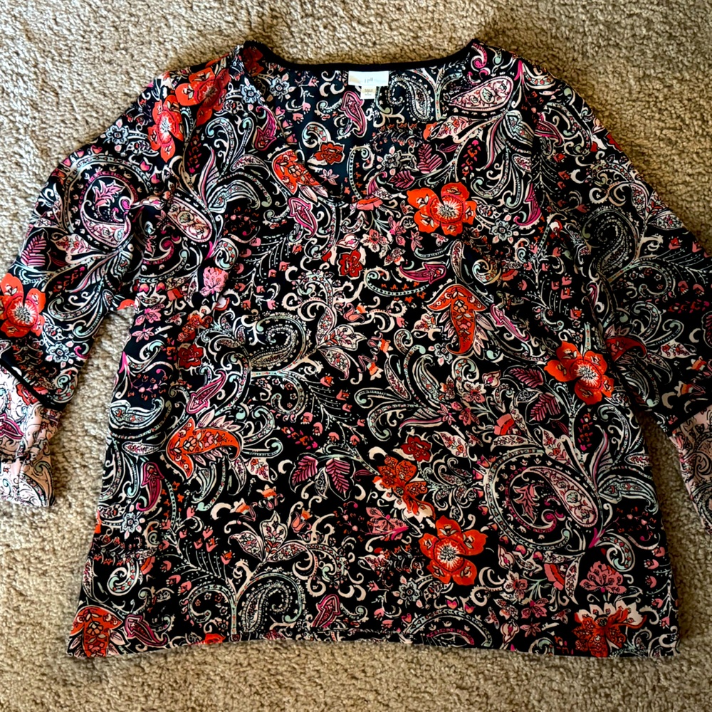 J. Jill Red and Black Paisley Blouse